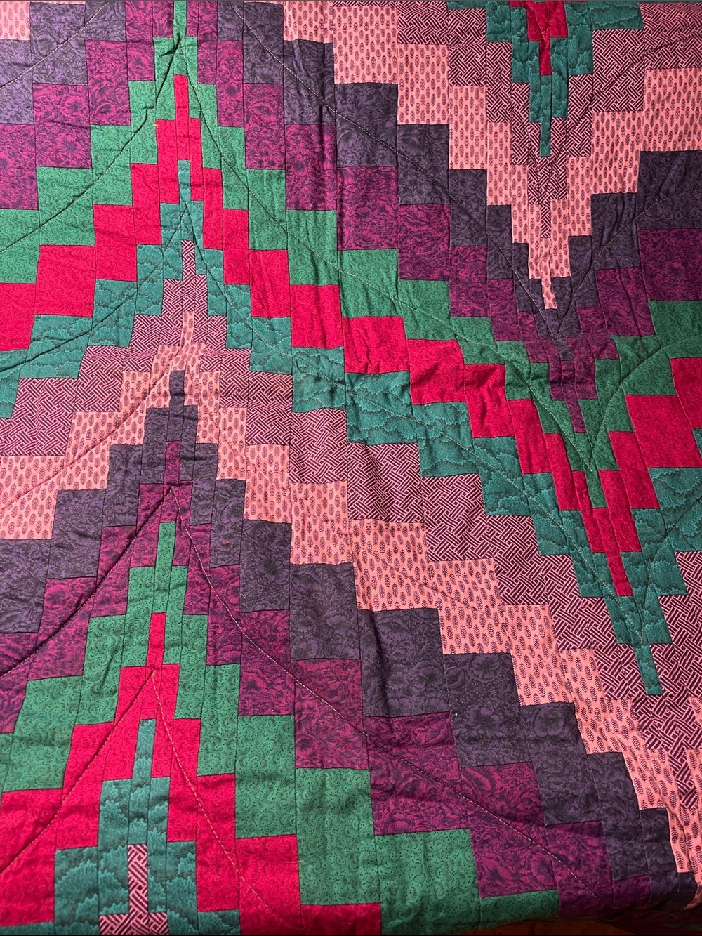 Vibrant Geo-Pattern Wall or Lap Quilt in Magenta, Teal & Pink -